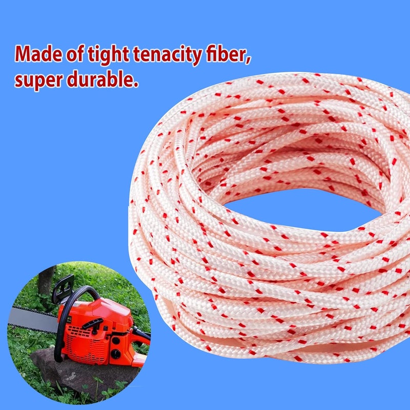 LETAYAR Recoil Starter Rope 6.0mm 10 Meters Gas Engine Pull Starter Replacement Recoil Pull Cord for Lawnmower Chainsaw Generator Red Dot - Image 1